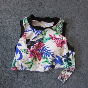 NWT Hapari Paradise Midkini Tankini XL White Tropical Floral Swim Top Pad Bra
